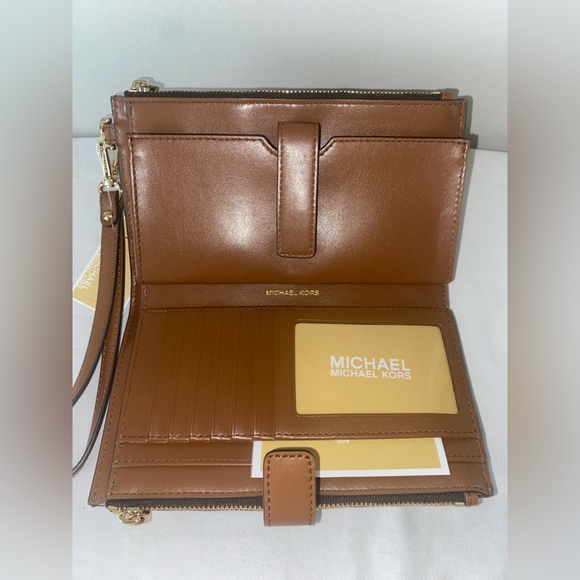 NEW! NWT MICHAEL KORS Jet Set Double Zip MK Logo Wristlet Brown Multi - Picture 4 of 5
